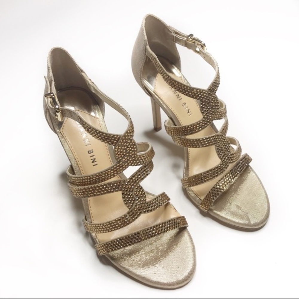 Gianni Binni Gold Rhinestone High Heeled Sandals 7